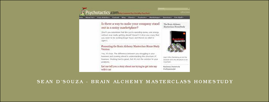 Sean D'Souza - Brain Alchemy Masterclass HomeStudy